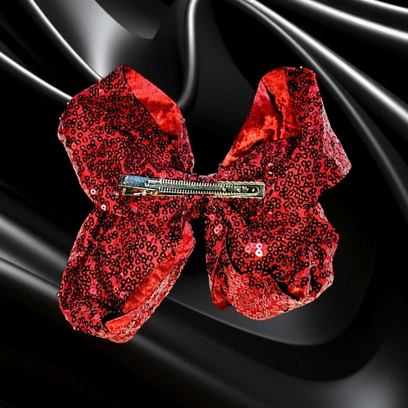 🌲10/$20. New Red Sequin Hair Bow. 7" - Picture 8 of 8